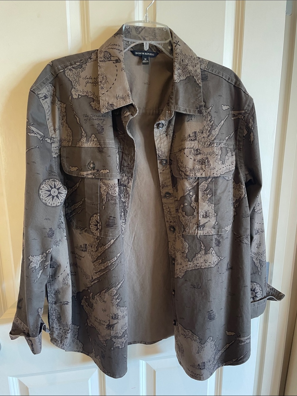 Banana Republic Olive Green Map-Print Utility Shirt Jacket